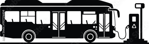 Black and white silhouette of a bus refueling at a gas station modern transportation icon on transparent background high quality professional