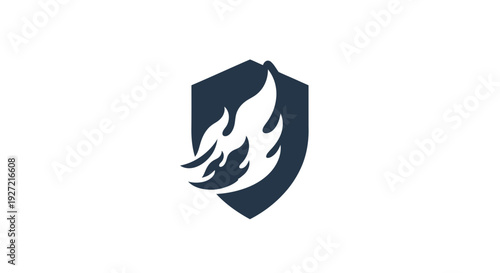 Shield with fire symbol on white background