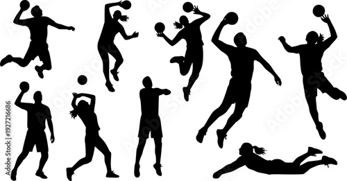 volleyball player silhouette man and woman volleyball player vector on white background