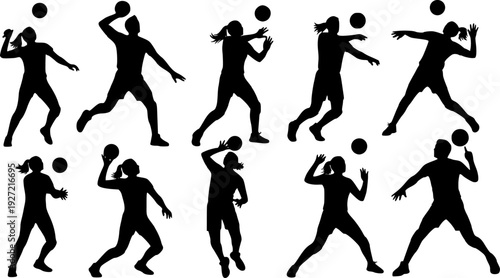 volleyball player silhouette man and woman volleyball player vector on white background