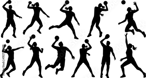 volleyball player silhouette man and woman volleyball player vector on white background