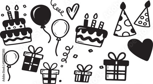 birthday party icons set, 