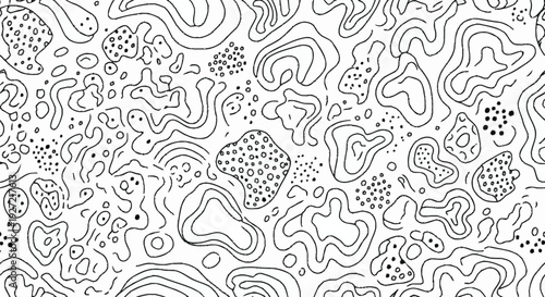 Black and white abstract pattern with irregular shapes and dots