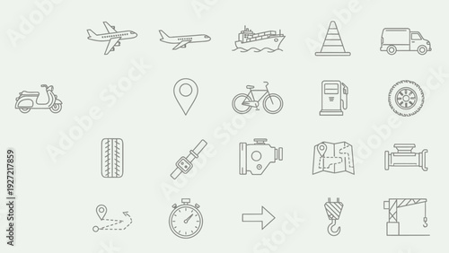 Collection of transportation and travel icons