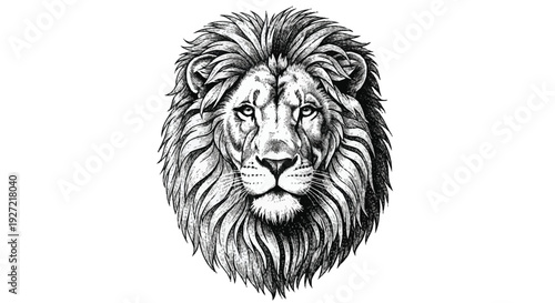 Black and white of a lion's head with a large mane animal 1