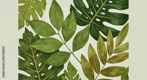 Collection of Various Tropical Leaves and Foliage.