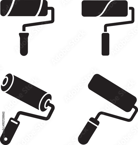 Paint Roller Icons, Tools for Decorating, Walls, and Creative Surfaces