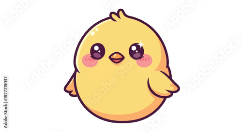 Yellow cartoon chick with blush cheeks and big eyes cute