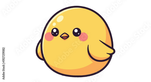 Yellow cartoon chick with rosy cheeks and black eyes