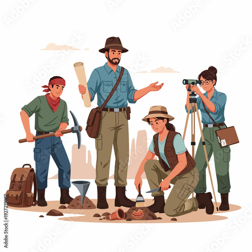 Archaeologists Excavating Ancient Ruins Together.