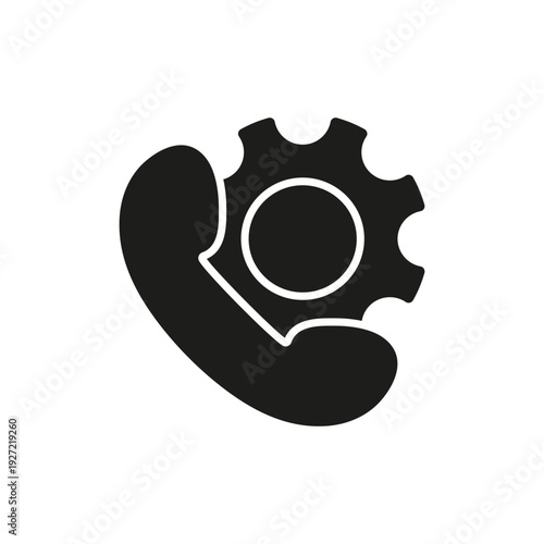 Telephone Support Gear Solid Icon. Communication And Technical Service Configuration Silhouette Symbol. Customer Service Optimization And Maintenance. Isolated Vector Illustration