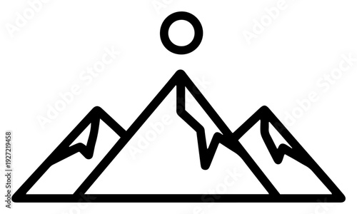 Mountain landscape with three peaks and sun above simple vector illustration