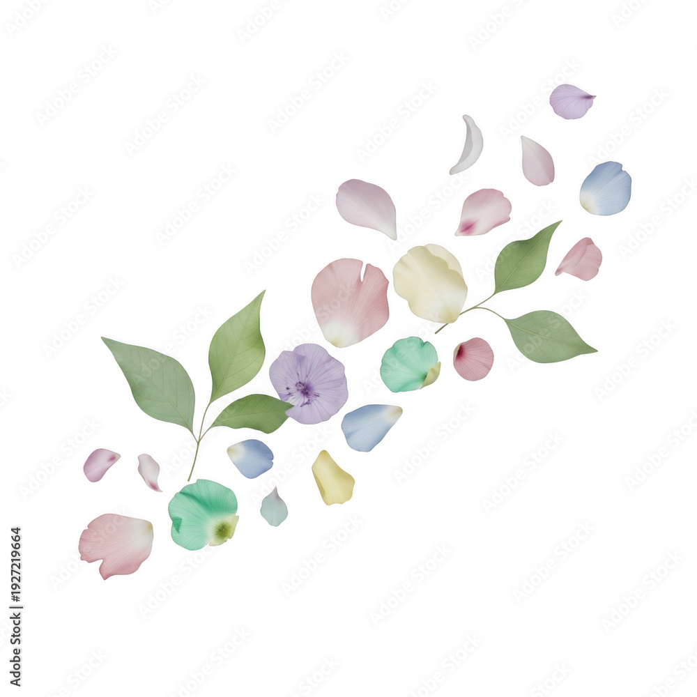 Obraz premium A delicate arrangement of colorful flowers and leaves