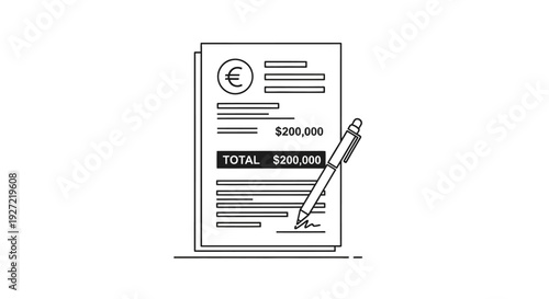 Signing a financial document with a total amount of $200,000