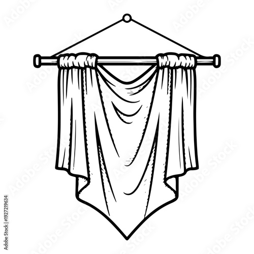 Hanging fabric curtain draped over rod in linear style