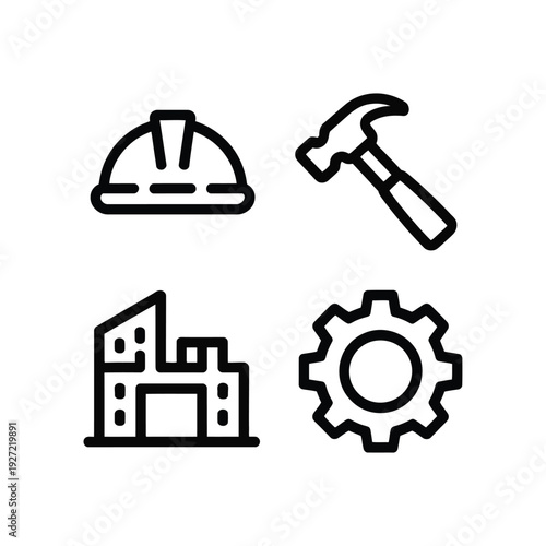 Industrial Construction Site Safety and Building Equipment Icons