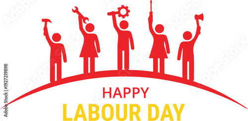 Happy labour day celebration with workers in unity