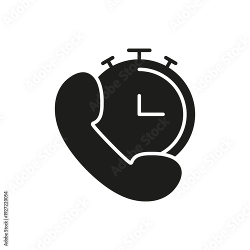 Phone With Stopwatch Solid Icon. Call Duration, Time Management, And Phone Tracking Silhouette Symbol. Communication Efficiency And Telecommunication Monitoring. Isolated Vector Illustration