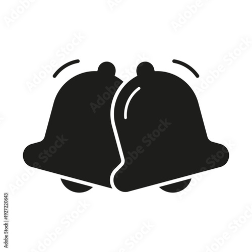 Double Bells Solid Icon. Notification Alert, Reminder Signal, And Ringing Sound Silhouette Symbol. Communication And Push Notifications Concept. Isolated Vector Illustration