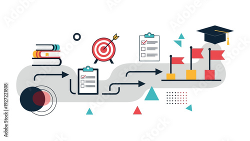 Path to Academic Success: An abstract illustration depicts the journey from foundational learning to achieving a target goal in education.