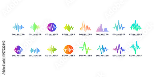 Creative audio waveform logo collection designed for music technology, streaming platforms, and sound identity concepts