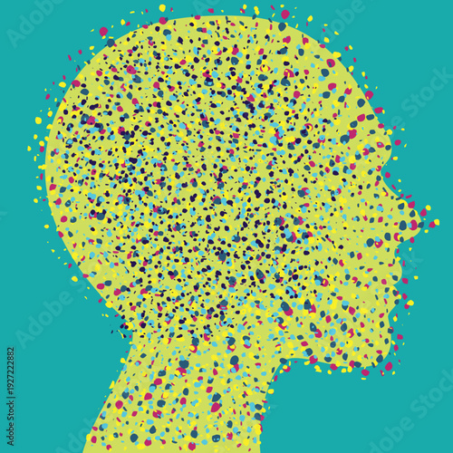 Man in Profile, Illustration, Thought and Brain Vector.