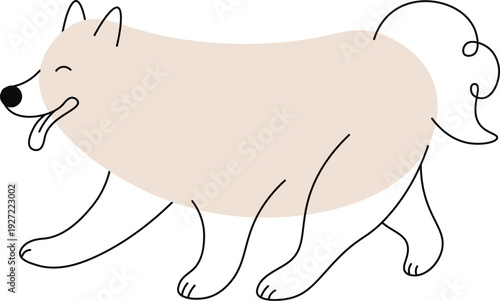 Happy dog drawing. Walking pet. Joyful animal