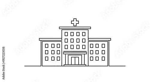 Simple hospital building icon with a cross symbol.