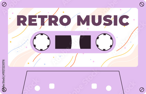 Retro music tape. Old cassette color icon