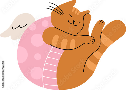 Cat with angel wings in cute fluffy sweater drawing