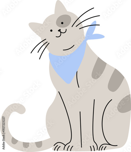 Gray fluffy cat with funny cute face expression