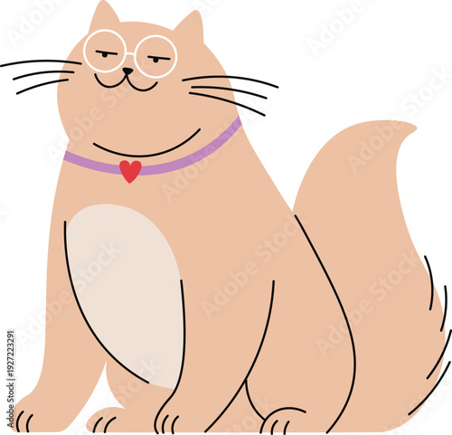 Lovely fat cat in funny glasses character drawing