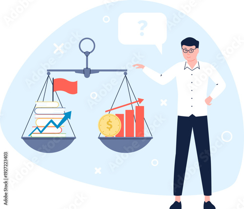 Goal cost compare. Strategy execution measurement concept