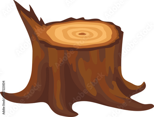 Wooden stump cartoon icon. Tree trunk cut