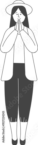 Grateful woman icon. Positive feedback. Appreciation gesture