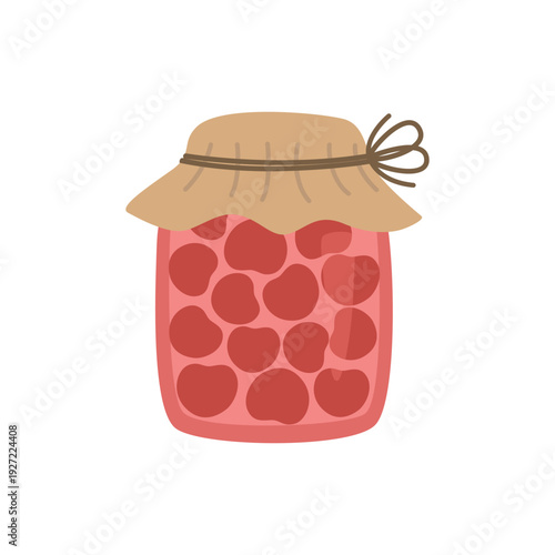 Cherry jam, sweet food. Vector Cartoon Illustration
