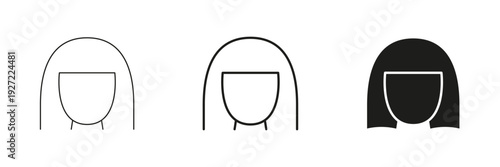 Female Avatar With Long Hair Line And Solid Icon Set. User Profile, Identity, And Social Media Outline And Silhouette Symbol Collection. Personal Branding. Isolated Vector Illustration