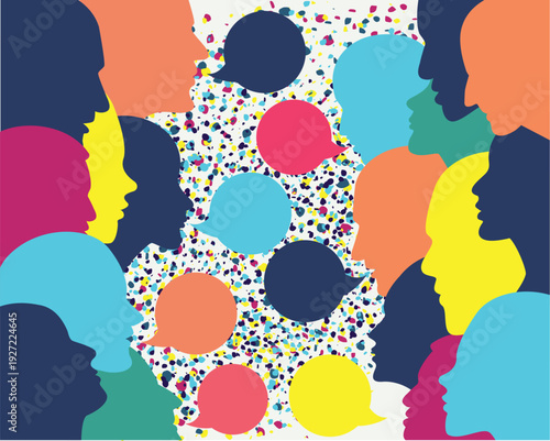 People profile heads in dialogue.  Vector background.