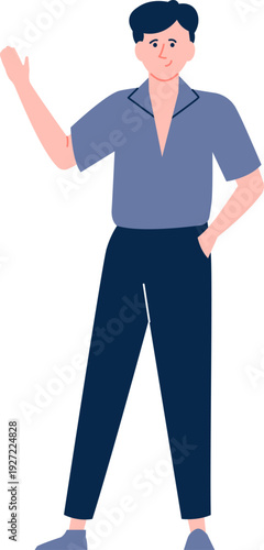 Standing man with greeting hand gesture color character