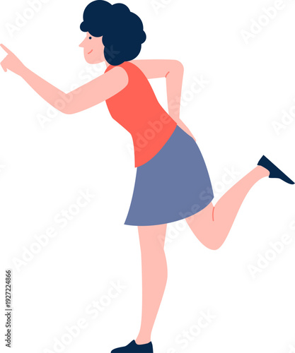 Woman pointing forefinger left direction. Showing hand gesture