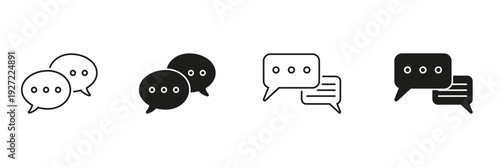 Chat Bubbles Communication Line And Solid Icon Set. Messaging, Conversation, And Dialogue Outline And Silhouette Symbol Collection. Social Interaction And Networking. Isolated Vector Illustration