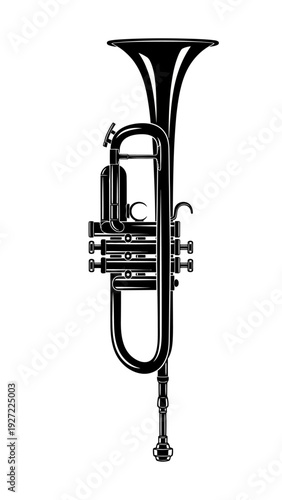 Black and White Trumpet Instrument Closeup.