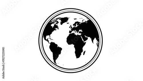 Globe Icon with Continents in Black.
