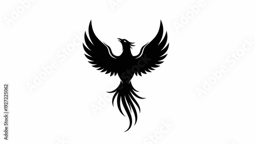 Black Phoenix Silhouette Rising from Ashes.