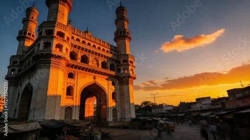 morning sunrise hyderabad charminar india timelapse