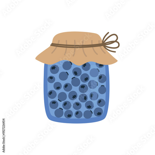 Blueberry jam, sweet food. Vector Cartoon Illustration