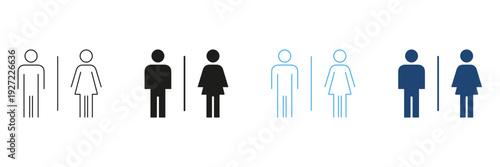 Male And Female Restroom Symbols Line And Solid Icon Set. Gender-Specific Bathroom Signage Outline And Silhouette Symbol Collection. Public Facility Identification. Isolated Vector Illustration