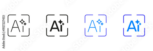 Set of AI Generate Line And Solid Icon Set. Artificial Intelligence and Machine Learning Technology Outline And Silhouette Symbol Collection. Isolated Vector Illustration