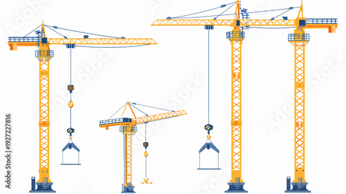 Vector illustration of various construction cranes, depicting their form and function