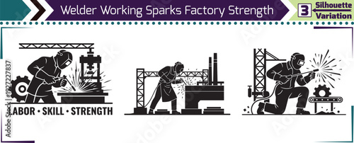 Heavy Industry Welder Working With Sparks In Factory Manufacturing Plant Strength